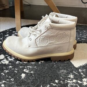 Timberland Cream Floral Embossed Boots